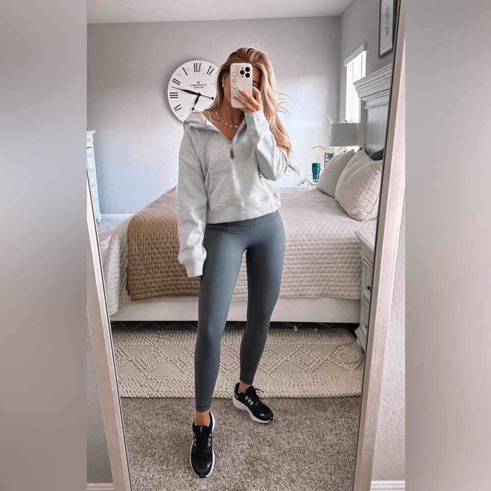 Gray Workout Full Length Leggings, Women's High Waist Compression Pants 28'' S - Picture 5 of 6
